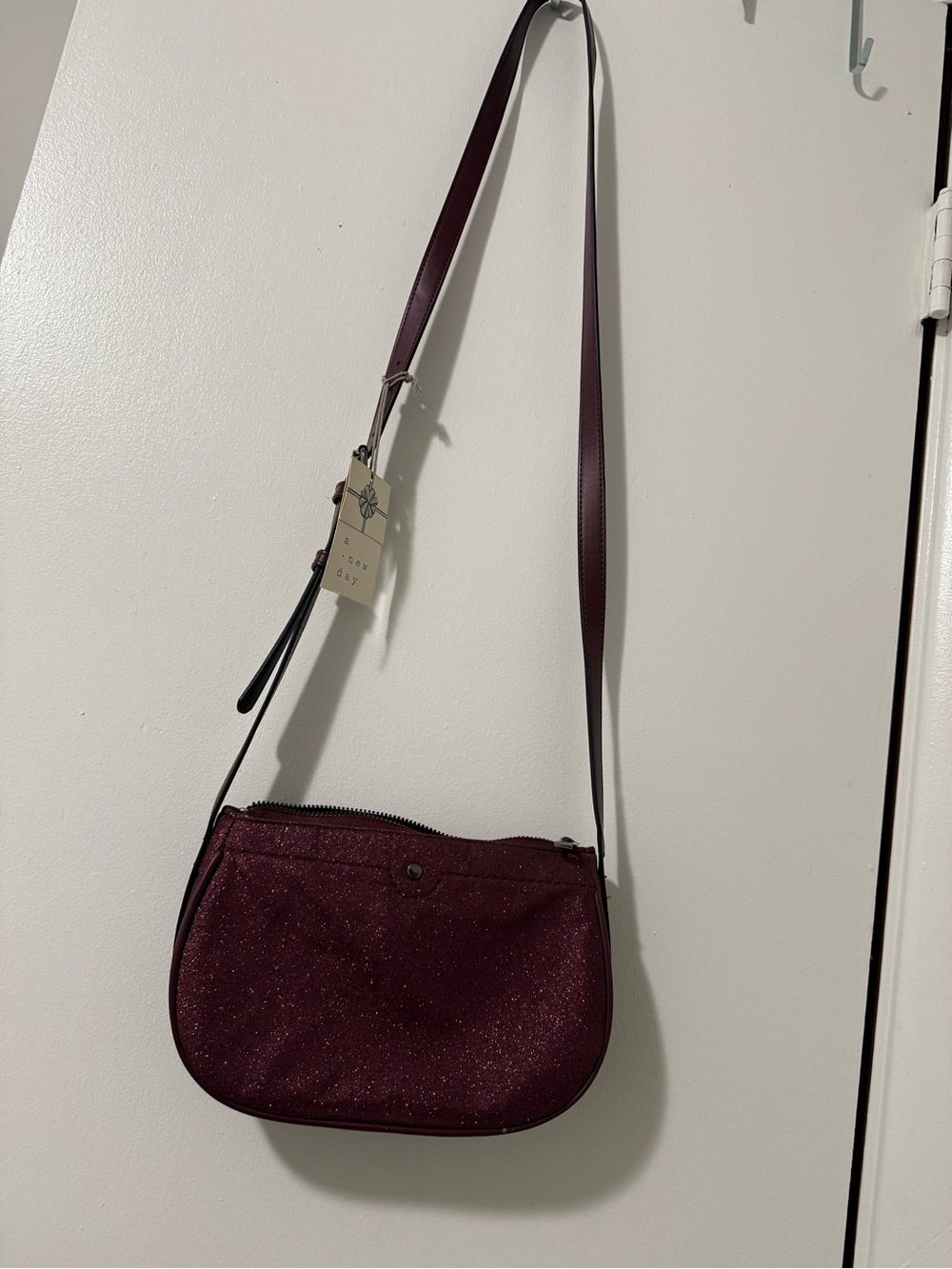 Glitter Maroon Crossbody Bag with Adjustable Strap